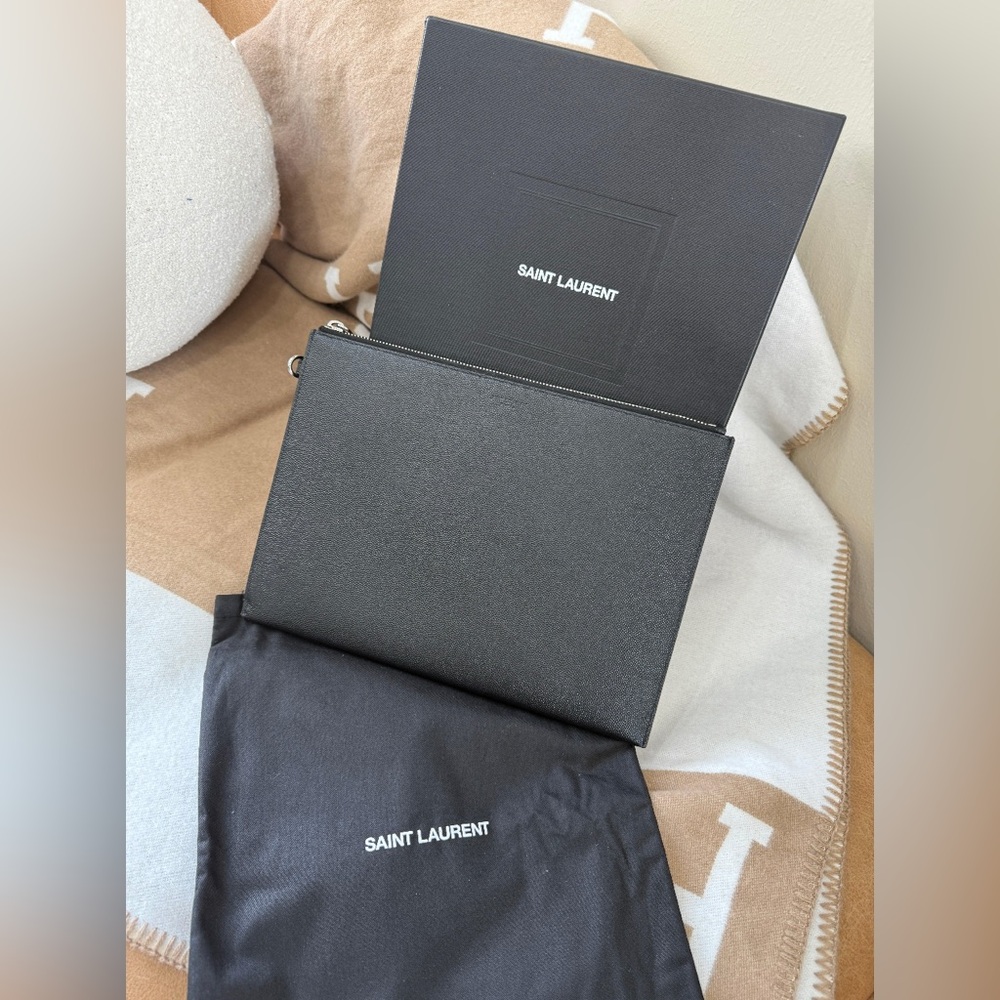 Saint Laurent YSL Black zippy Leather clutch Pouch